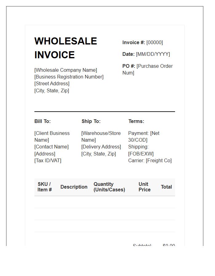 Wholesale Bulk Purchase Invoice Template