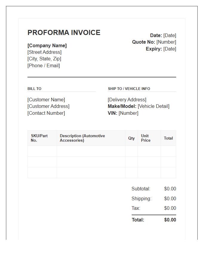 Automotive Accessories Proforma Invoice Template