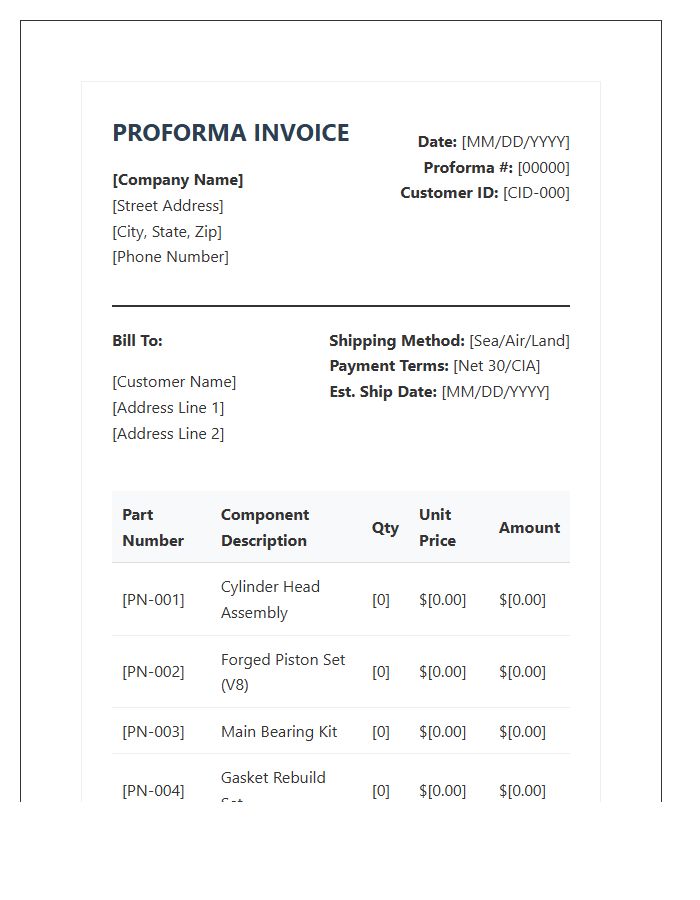 Engine Components Proforma Invoice Template