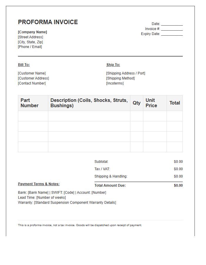 Suspension Components Proforma Invoice Template