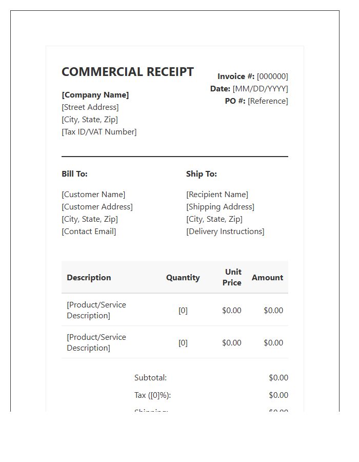 Certified Commercial Purchase Receipt Invoice Template