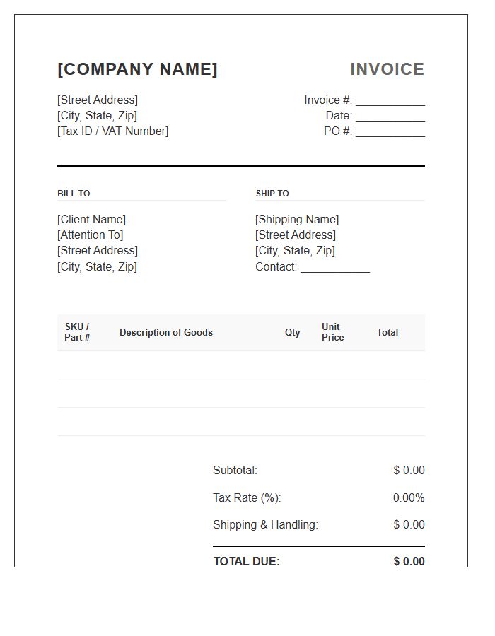 Corporate Commercial Purchase Goods Invoice Template