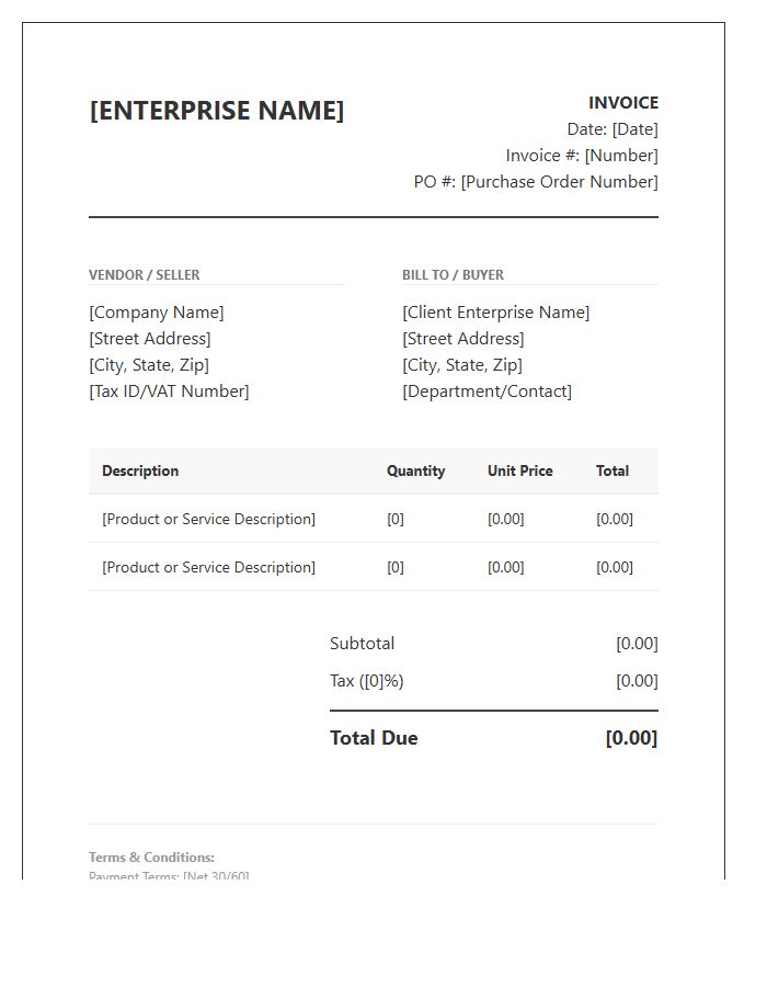Enterprise Commercial Purchase Agreement Invoice Template