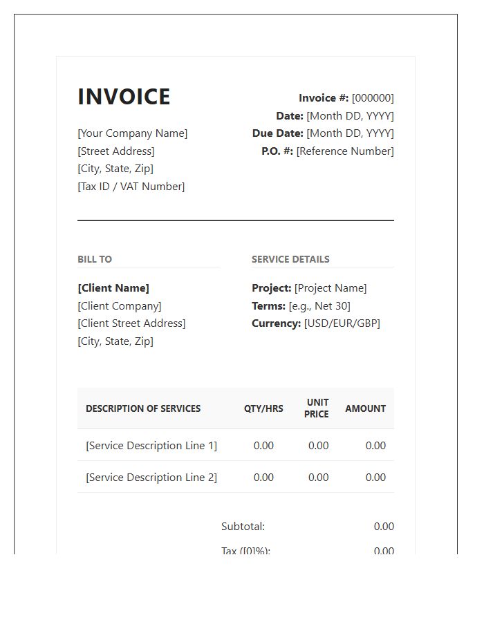 Formal Commercial Purchase Service Invoice Template