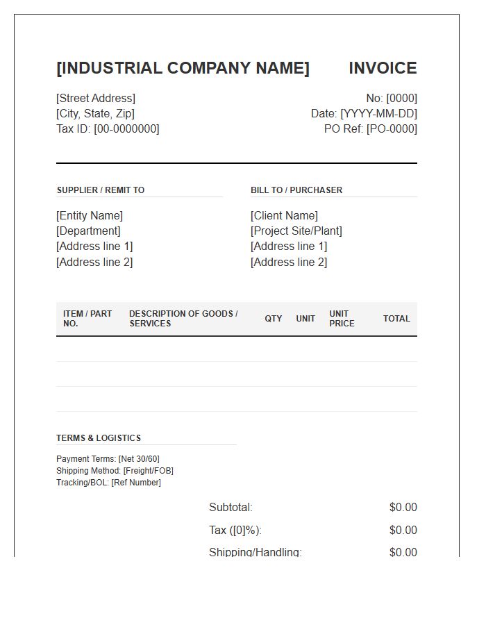 Industrial Commercial Purchase Supply Invoice Template