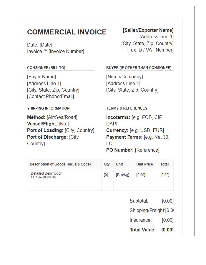 International Trade Commercial Purchase Invoice Template