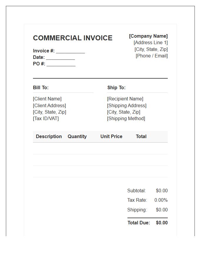 Official Commercial Purchase Billing Invoice Template