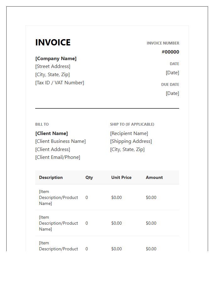 Professional Business Commercial Purchase Invoice Template