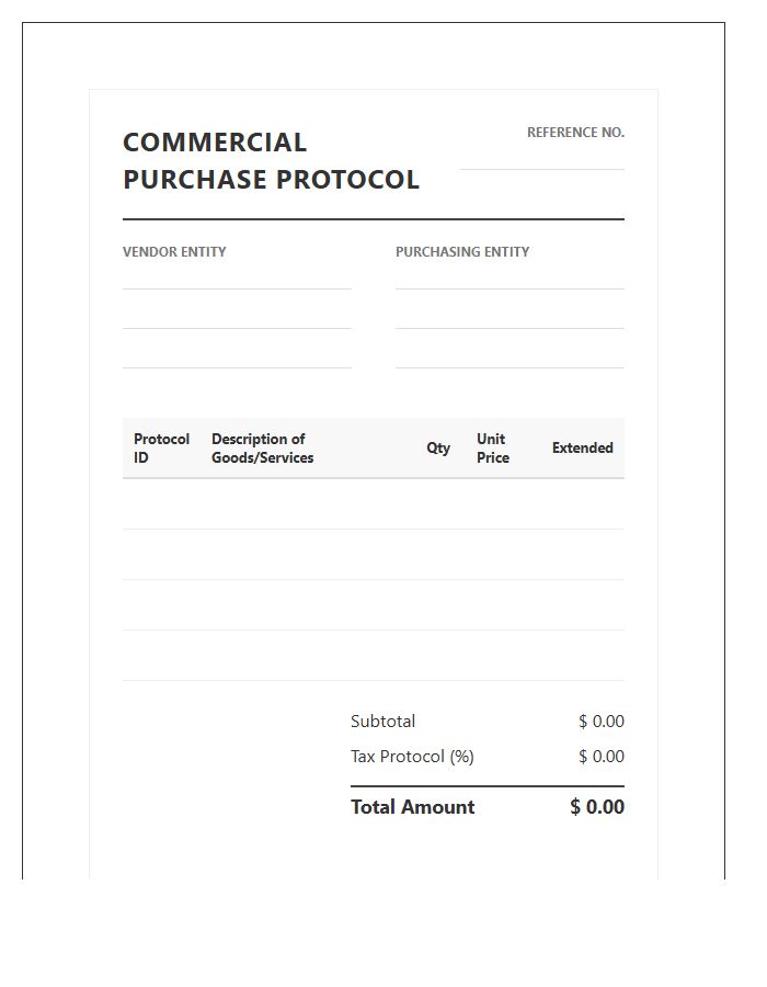 Structured Commercial Purchase Protocol Invoice Template