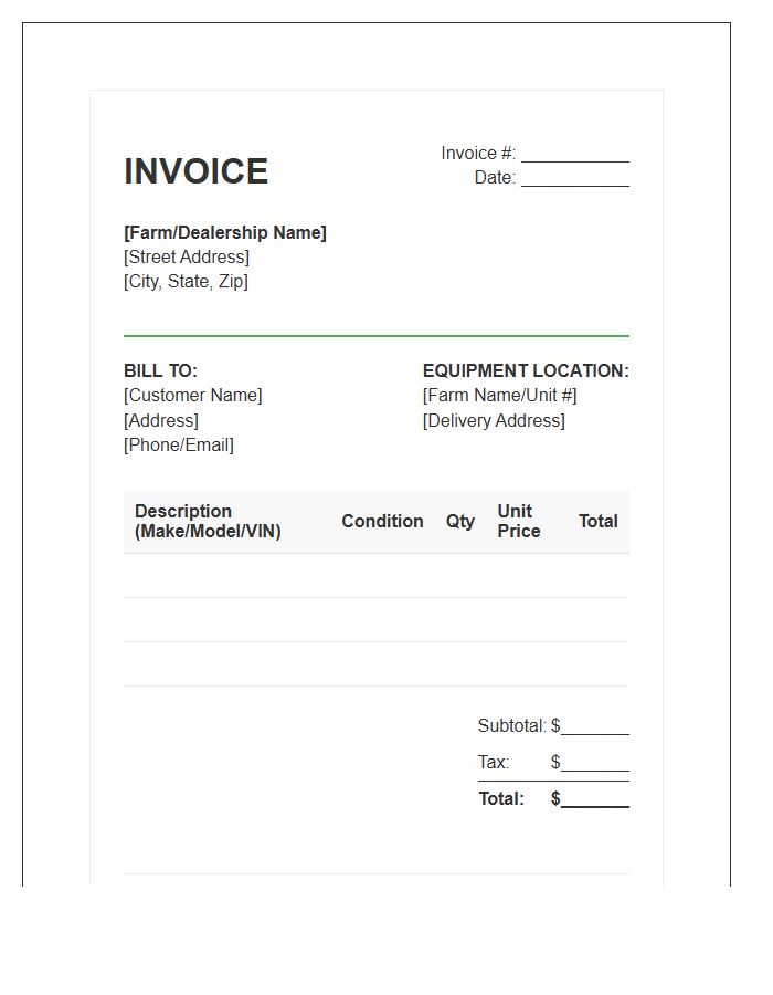 Agricultural Farm Equipment Purchase Invoice Template