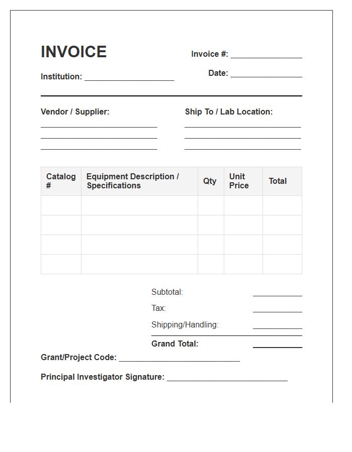 Laboratory Research Equipment Purchase Invoice Template