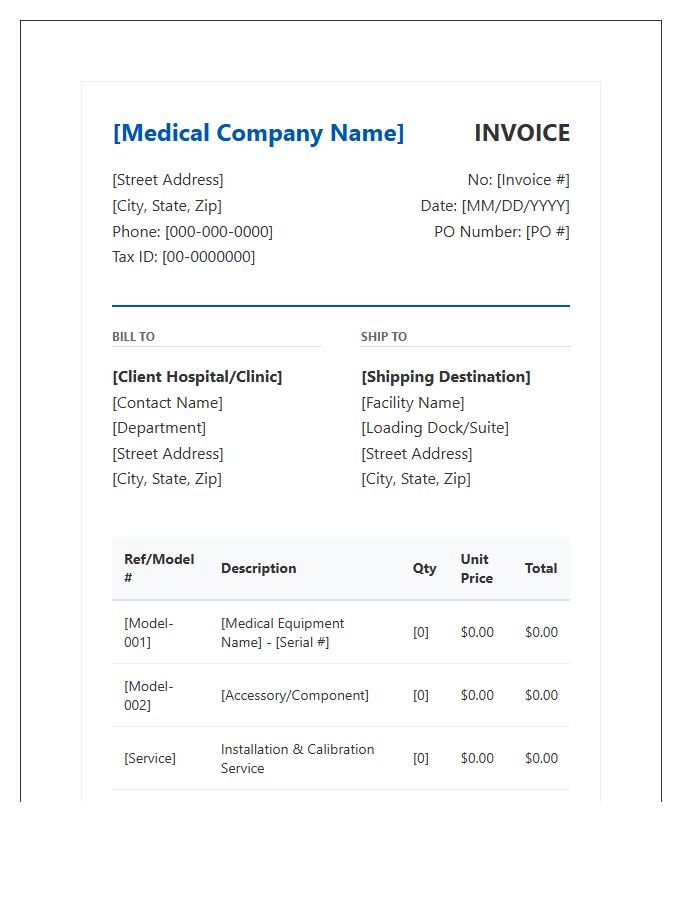 Medical Device Equipment Purchase Invoice Template