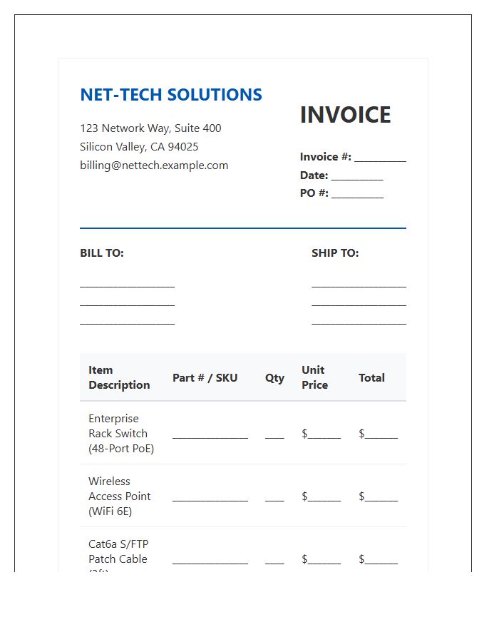 Networking IT Equipment Purchase Invoice Template