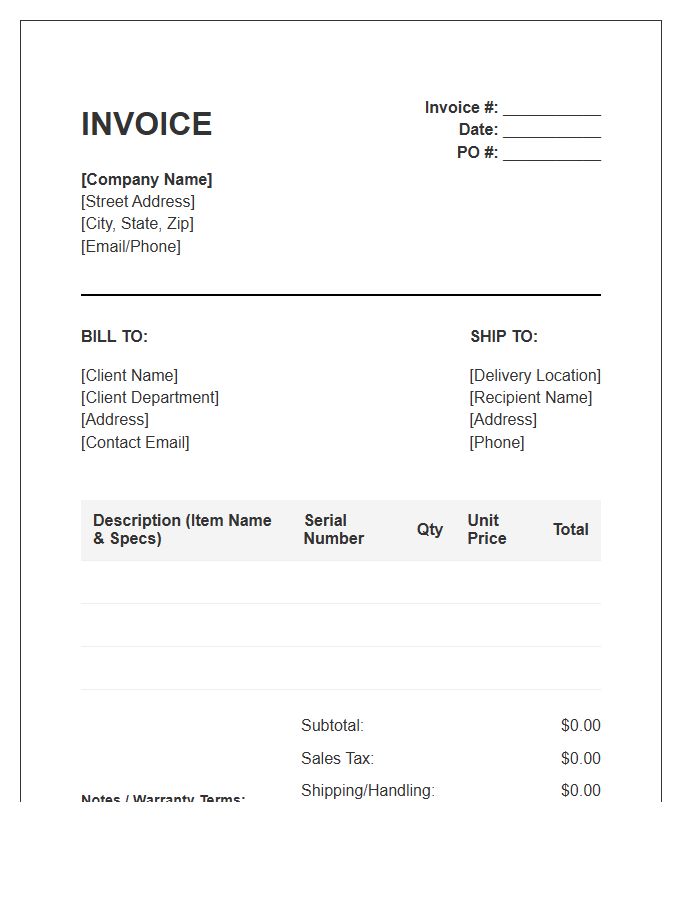 Office Technology Equipment Purchase Invoice Template