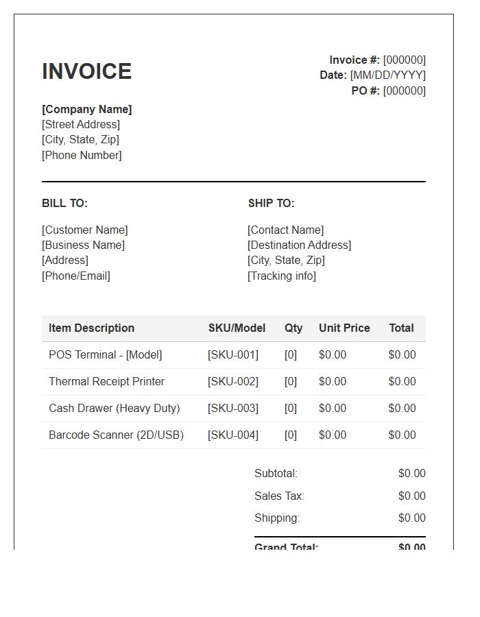 Retail Point Of Sale Equipment Purchase Invoice Template