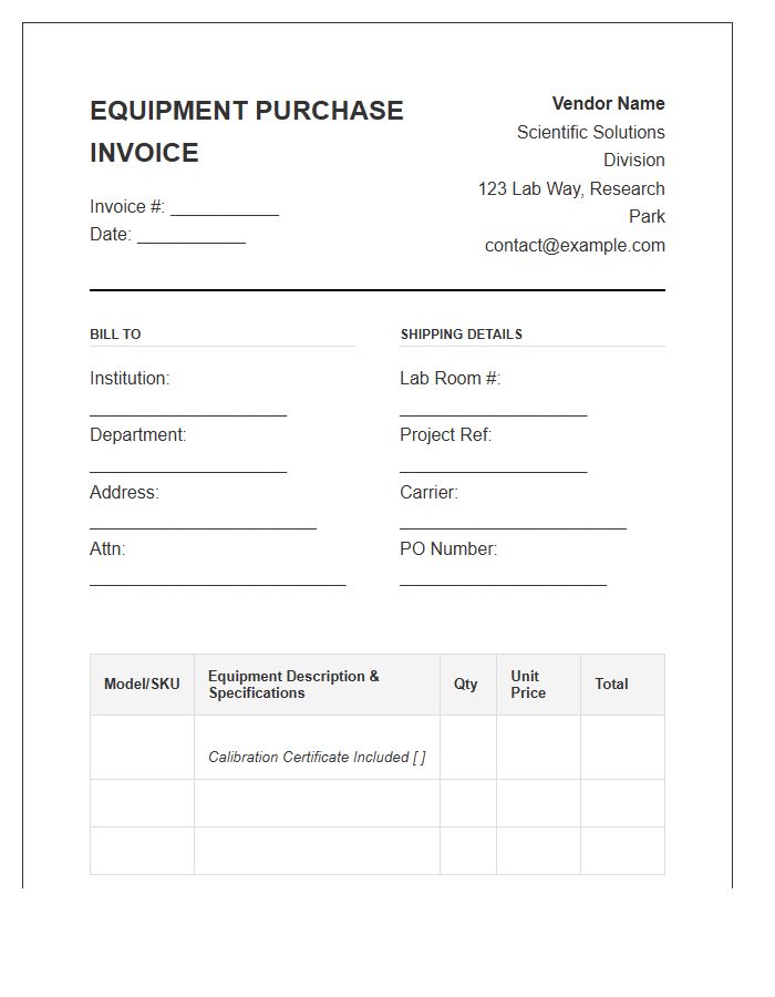 Scientific Testing Equipment Purchase Invoice Template
