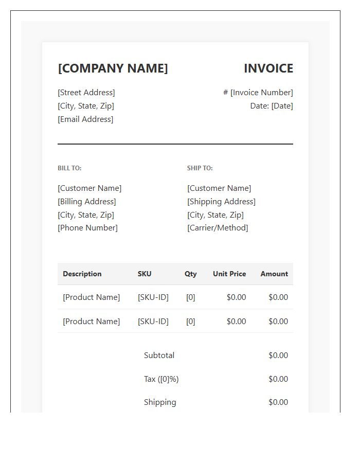 Automated E-commerce Purchase Invoice Template