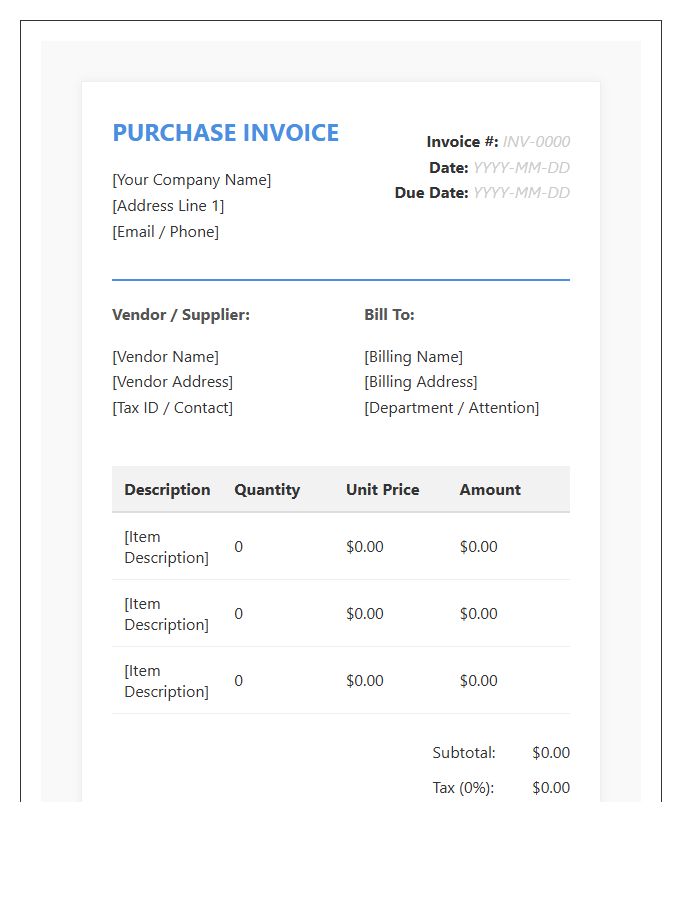 Cloud Based Purchase Invoice Template
