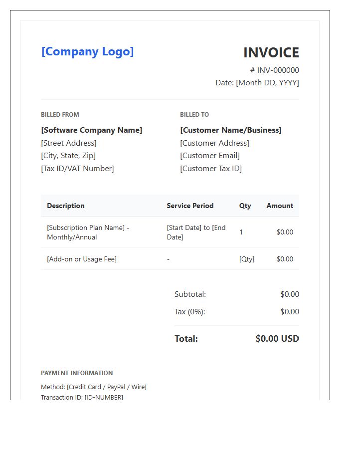 Digital Purchase Invoice Template For Software Subscriptions