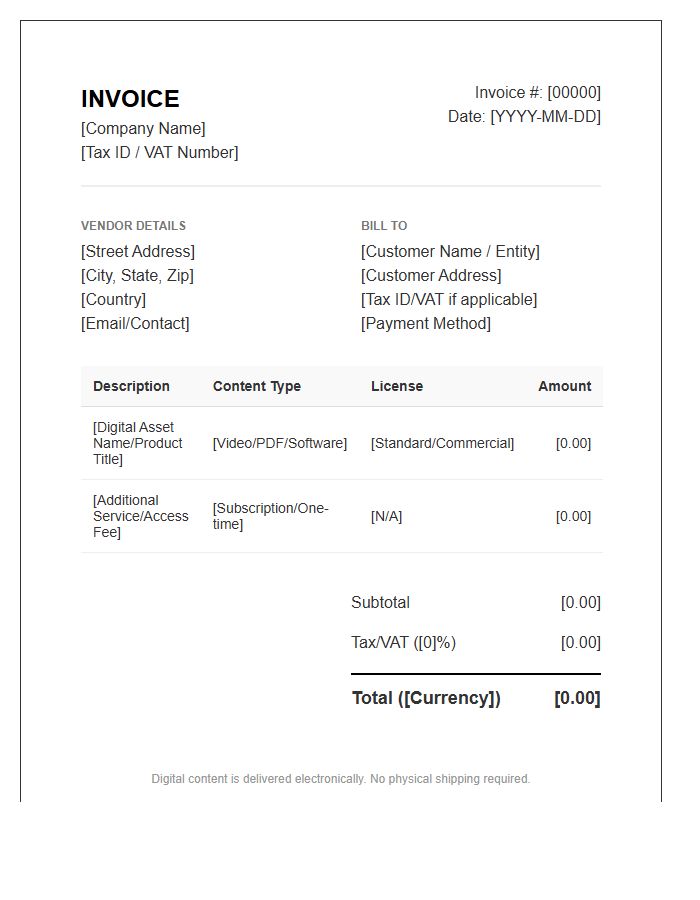 Global Digital Content Purchase Invoice Template