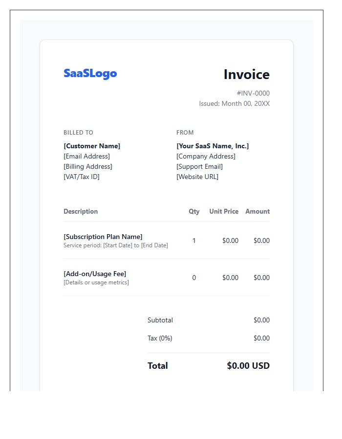 Modern SaaS Subscription Invoice Template