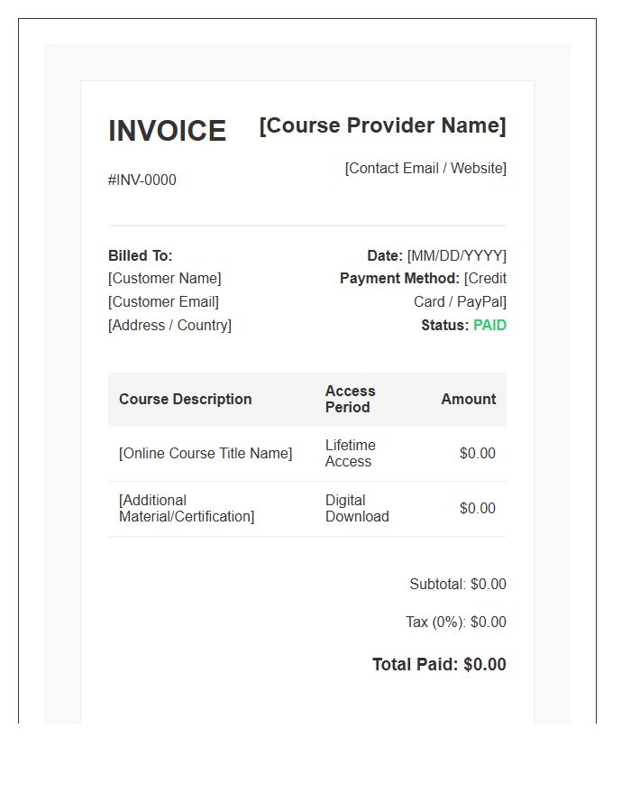 Online Course Purchase Invoice Template Design