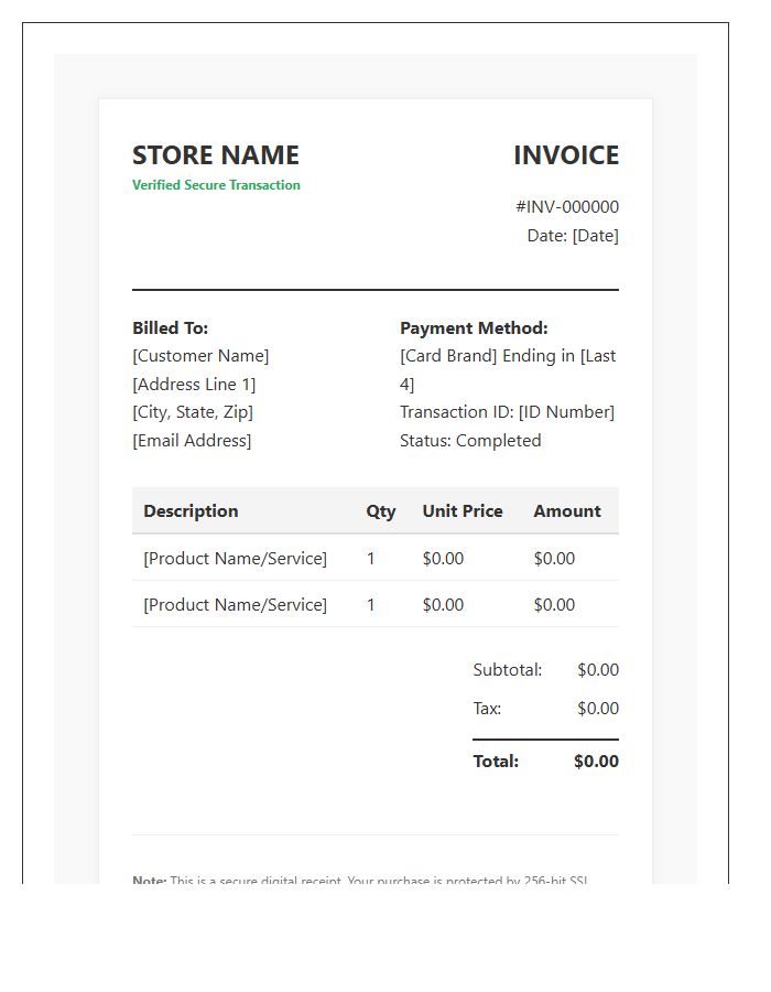 Secure Online Purchase Invoice Template