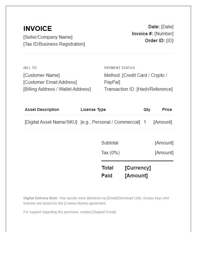 Standard Digital Asset Purchase Invoice Template