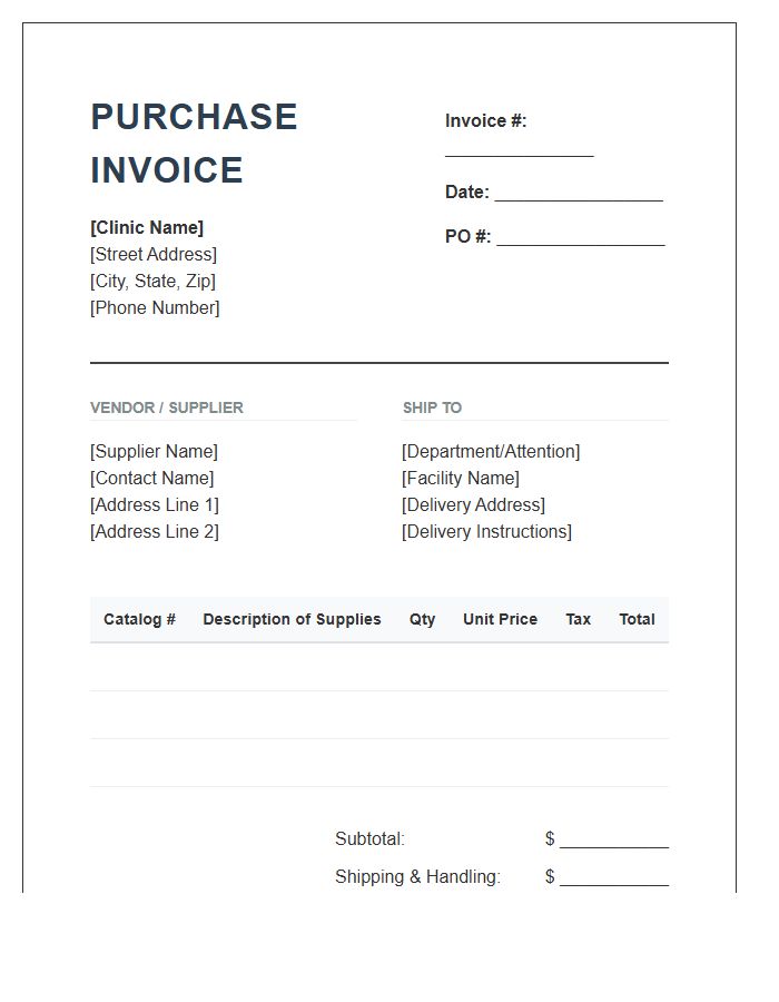 Clinical Supplies Purchase Invoice Template