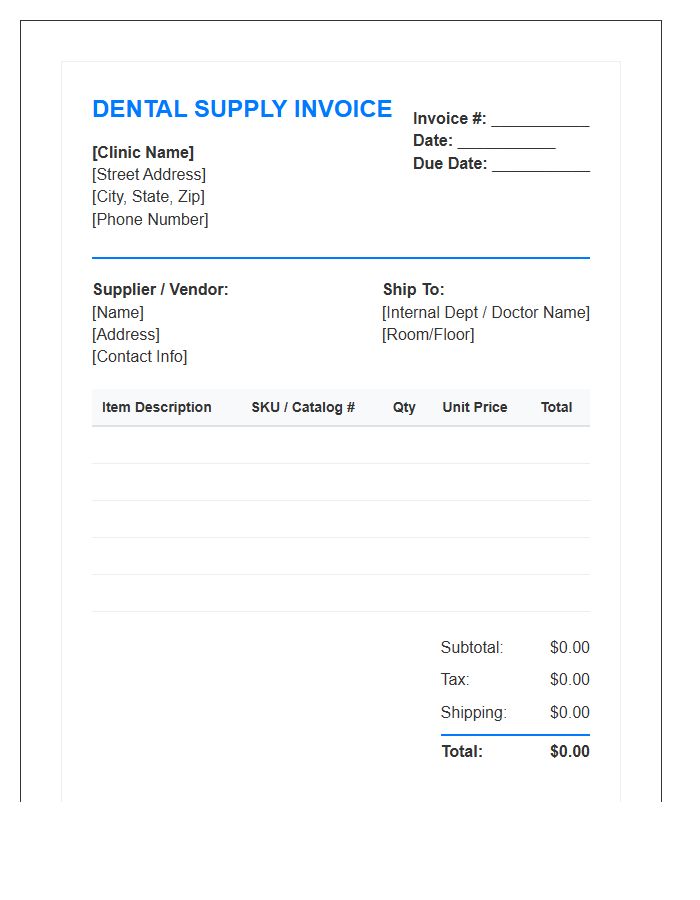 Dental Clinic Supply Invoice Template