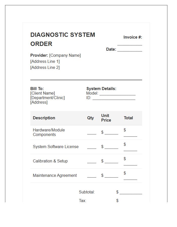 Diagnostic System Order Invoice Template
