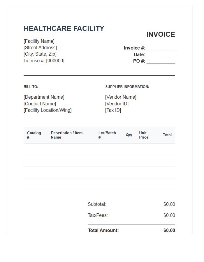 Healthcare Facility Inventory Invoice Template