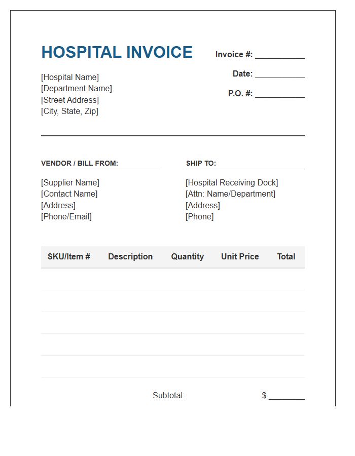 Hospital Supply Procurement Invoice Template