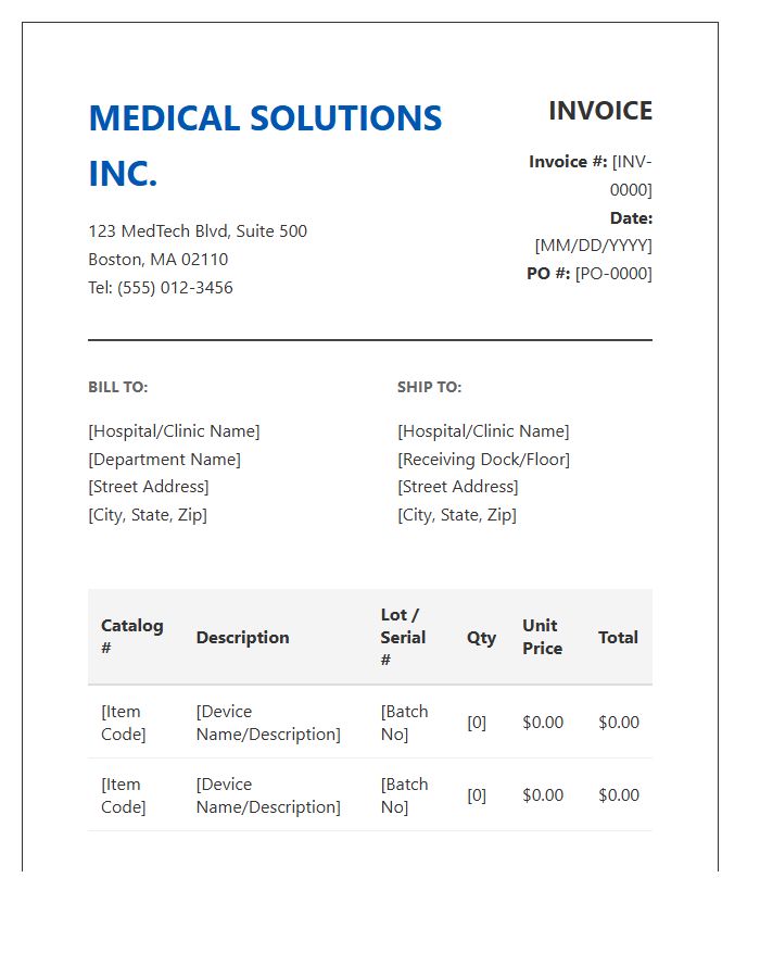 Medical Device Sales Invoice Template