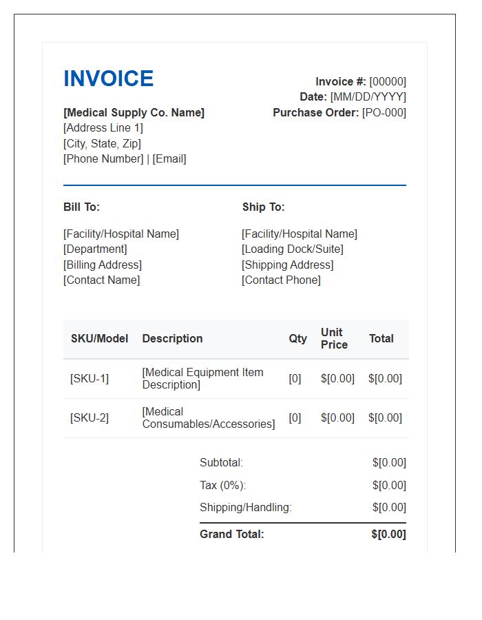 Medical Equipment Purchase Invoice Template