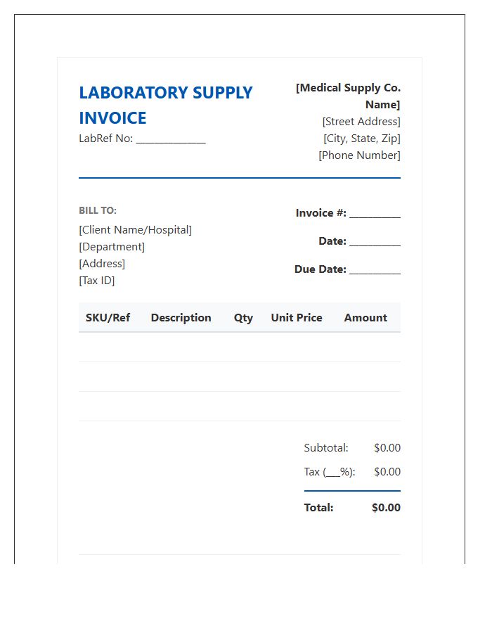 Medical Laboratory Supply Invoice Template