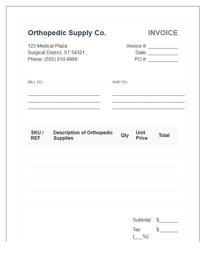 Orthopedic Supply Purchase Invoice Template