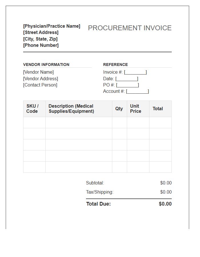 Physician Office Procurement Invoice Template