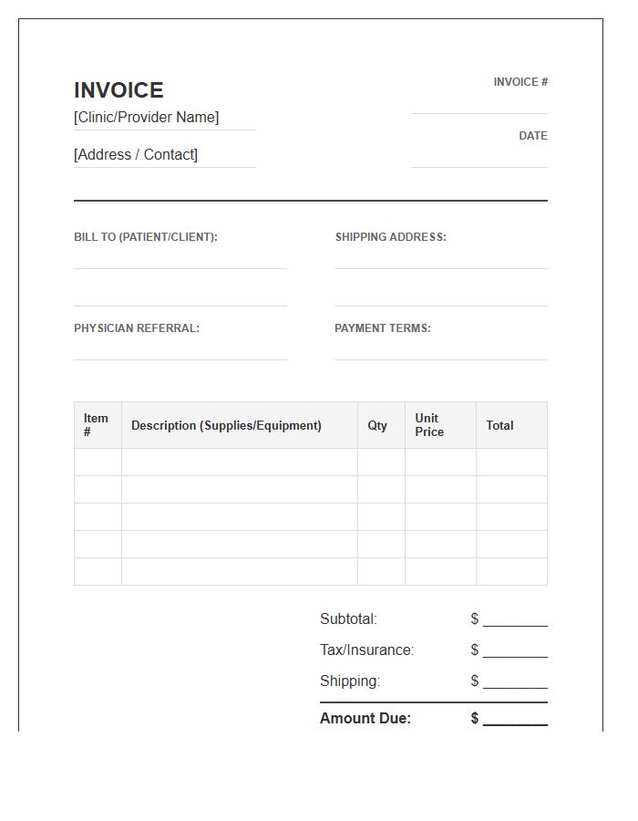 Rehabilitation Supplies Purchase Invoice Template