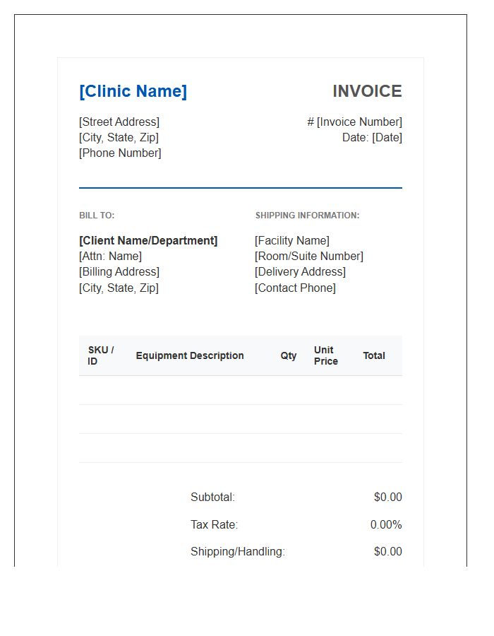 Specialist Clinic Equipment Invoice Template