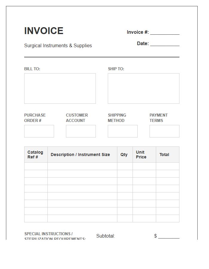 Surgical Instrument Order Invoice Template