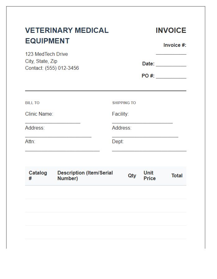 Veterinary Medical Equipment Invoice Template