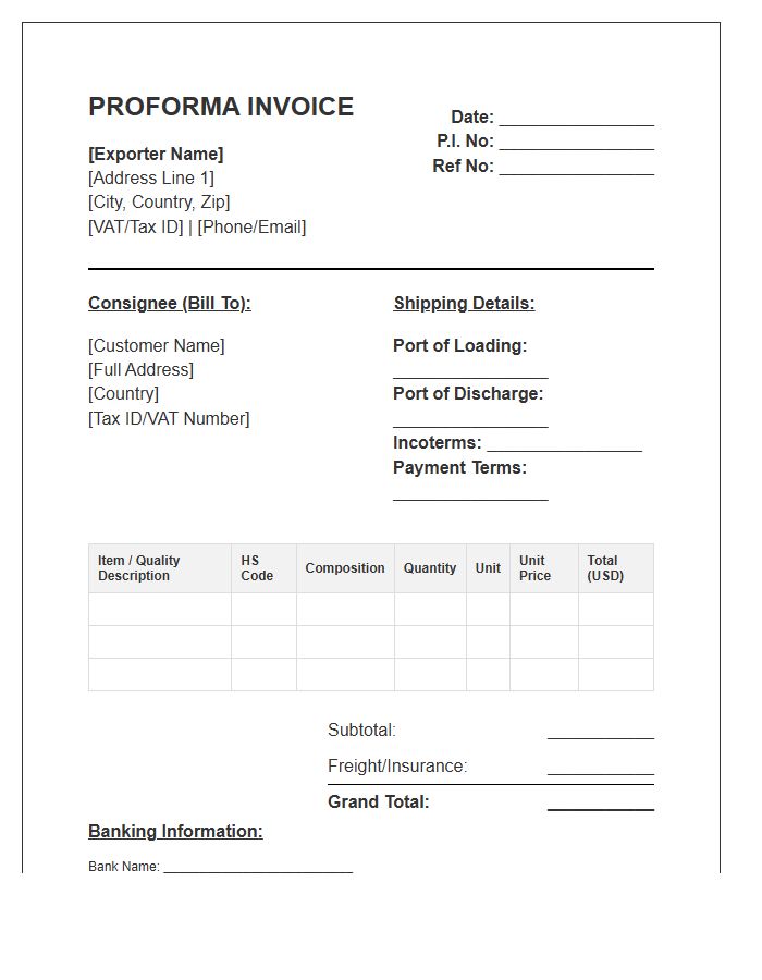 Global Textile Trade Proforma Invoice Template