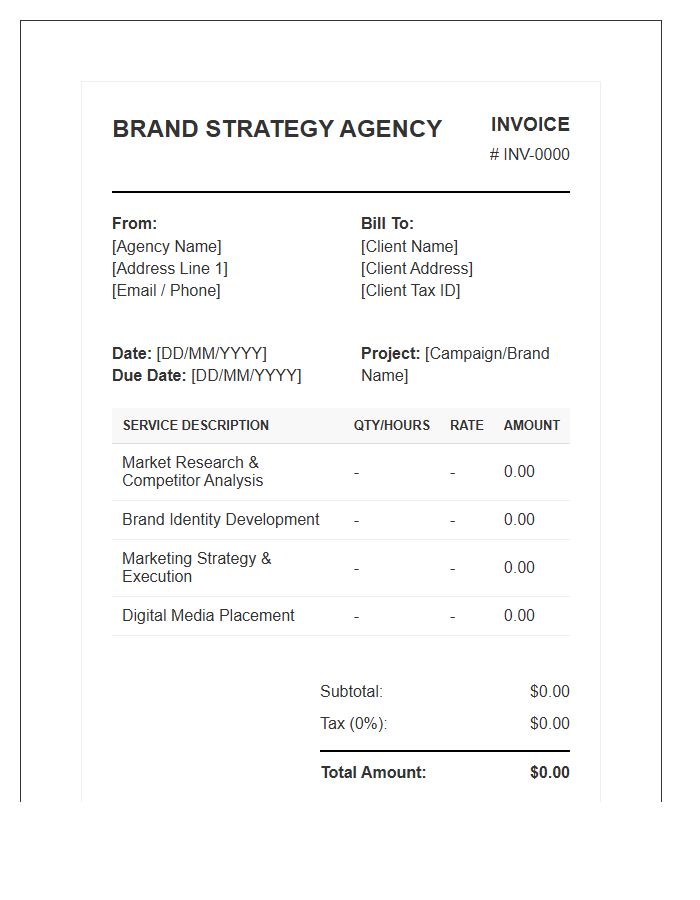 Brand Strategy Marketing Purchase Invoice Template
