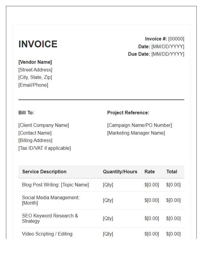 Content Marketing Vendor Purchase Invoice Template
