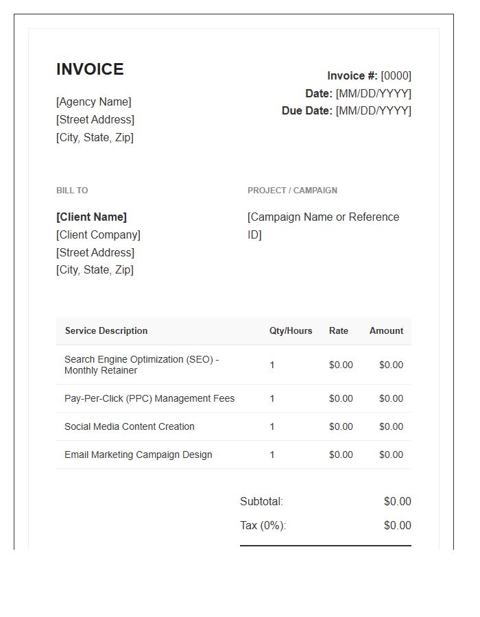 Digital Marketing Services Purchase Invoice Template