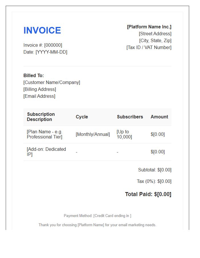 Email Marketing Platform Purchase Invoice Template