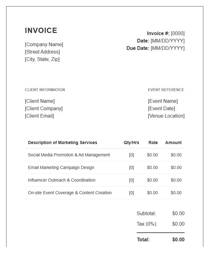 Event Marketing Services Purchase Invoice Template