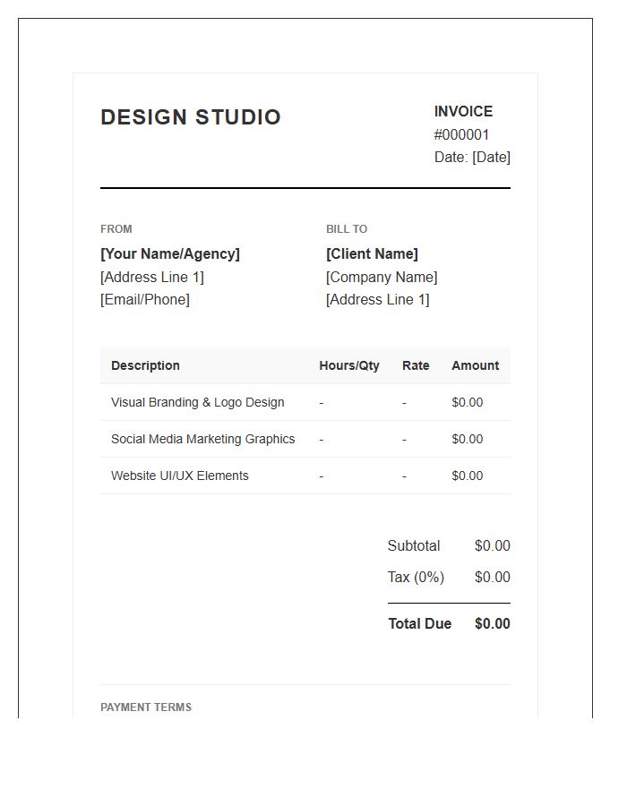 Graphic Design Marketing Purchase Invoice Template