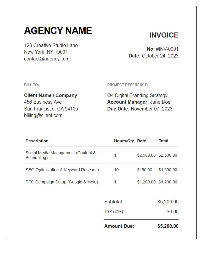Marketing Agency Purchase Invoice Template